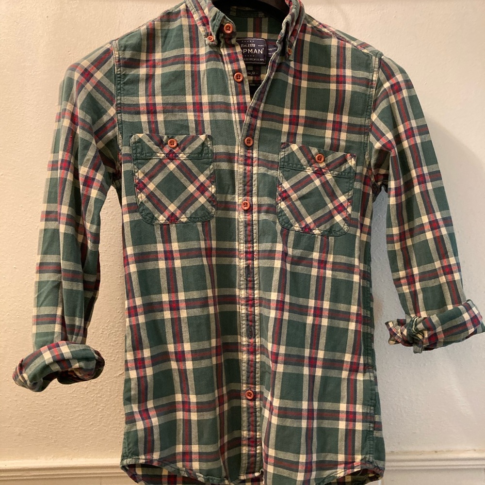 TOPMAN XXS green plaid button up